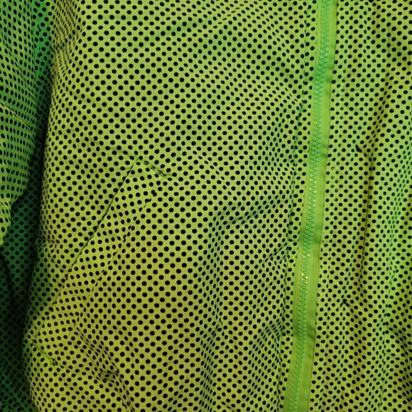 Retro Big Dogs Reversible Fleece Puffer Coat Neon Lime Green Polka Dot Dk Blue - Picture 6 of 16